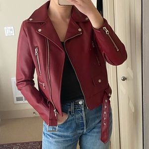 ZARA Red Faux Leather Moto Jacket